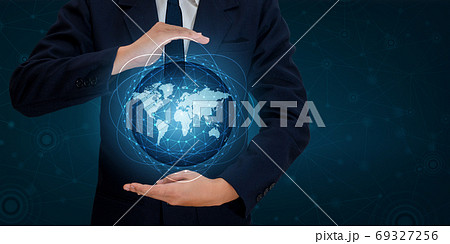 Smart Phones and Globe Connections Uncommon communication world Internet Businesspeople press the phone to communicate in the Internet. Space put message Blue tone Smart Phones and Globe Connections Uncommon communication world Internet Businesspeople press the phone to communicate in the Internet. Space put message Blue tone 69327256