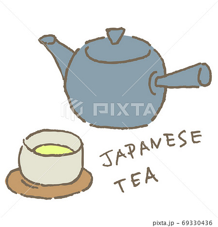 湯飲みに入った緑茶と急須のイラスト素材