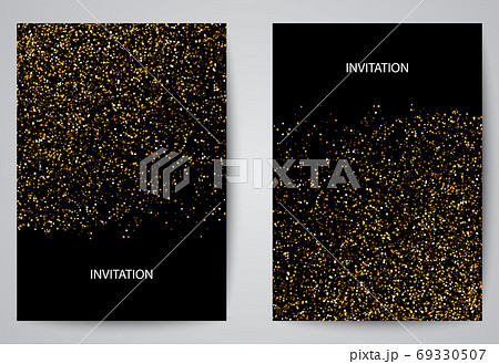 Set of Black and Gold Banners, Greeting Card or Flyers Design. Golden Dust. Vector Illustration. Happy New Year and Christmas Posters Invitation Template. gold glitter 69330507