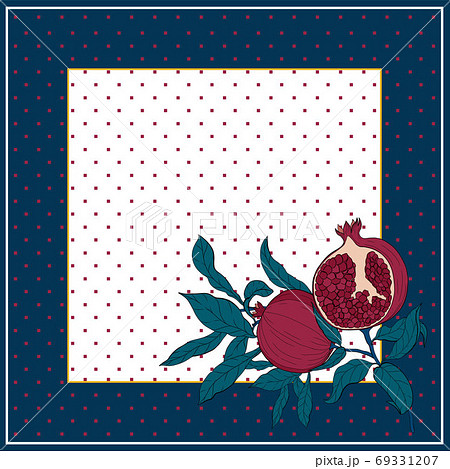 Silk scarf with pomegranate branch with fruits and flowers. 69331207