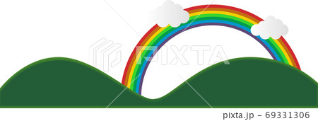 虹と山と雲の可愛い背景イラストのイラスト素材