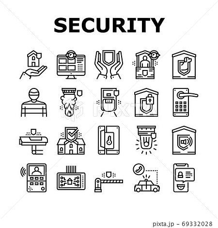 Home Security Device Collection Icons Set Vector 69332028