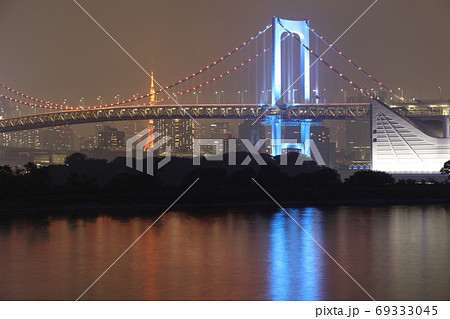 レインボーブリッジ 医療従事者の皆さんありがとう ブルーライトアップ 69333045