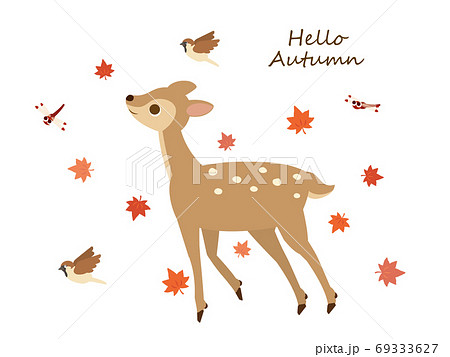 秋の動物たち 紅葉と鹿のイラスト 69333627