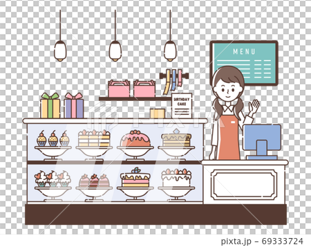 Female staff serving customers at a cake shop Female staff serving customers at a cake shop 69333724
