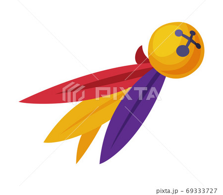 Ball with Colored Feathers Toy for Cats, Pet Stuff Cartoon Style Vector Illustration on White Background 69333727