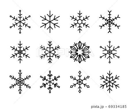 雪の結晶のイラストのセット アイコン 冬 キラキラ おしゃれ シンプル かわいいのイラスト素材