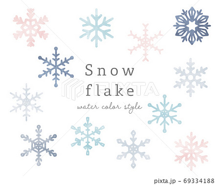 水彩風の雪の結晶のイラストのセット アイコン 冬 キラキラ おしゃれ シンプル かわいいのイラスト素材