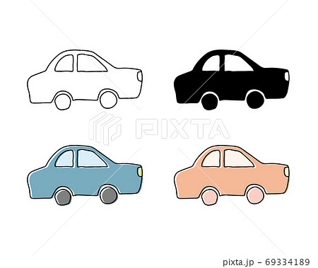手描きのいろいろな車のイラストセット カラフル かわいい 子ども 乗り物 自動車 交通のイラスト素材