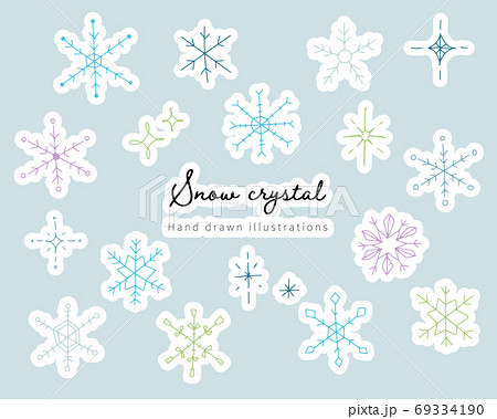 手描きの雪の結晶のイラストのセット アイコン 冬 星 キラキラ おしゃれ シンプル かわいい 線のイラスト素材