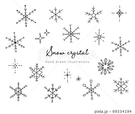 手描きの雪の結晶のイラストのセット アイコン 冬 星 キラキラ おしゃれ シンプル かわいい 線のイラスト素材
