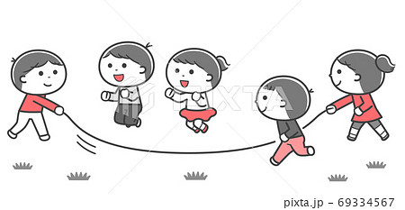 Children With Long Skipping Rope 2 Colors Stock Illustration