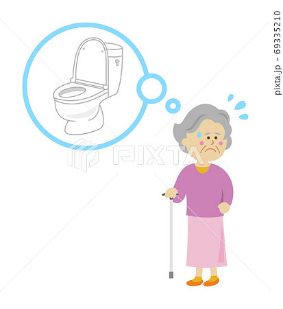 公衆トイレを探す高齢者のイラストイメージのイラスト素材