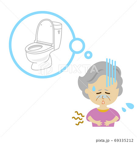 お腹が痛くてトイレに行きたい高齢者のイラストイメージのイラスト素材