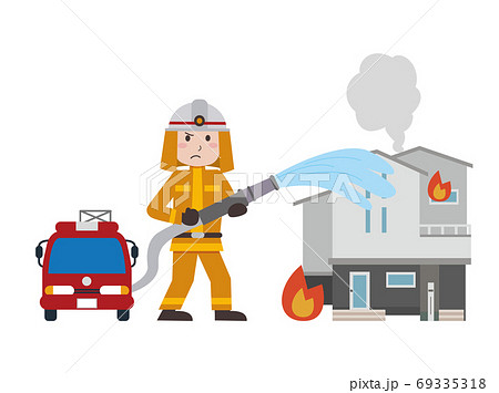 消防士 消火活動のイラスト素材