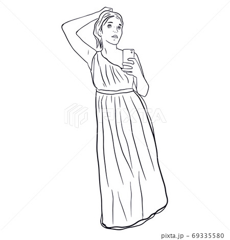 Outline sketch of girl in long dress make photo Outline sketch of girl in long dress make photo 69335580