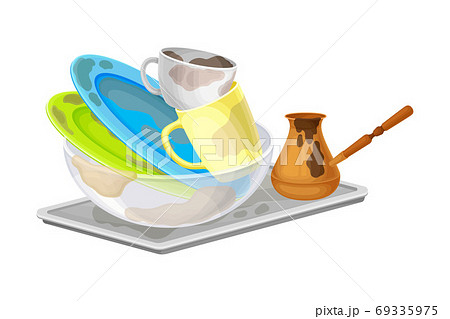 Pile of Dirty Dishes and Utensils with Plates and Cups Vector Illustration Pile of Dirty Dishes and Utensils with Plates and Cups Vector Illustration 69335975