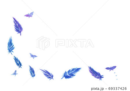 羽根と蝶々の水彩フレームのイラスト素材
