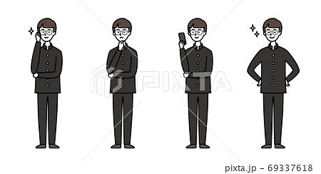 メガネをした学ランの男子中高生のイラスト素材