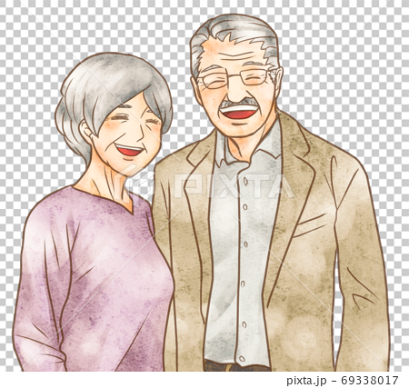 笑顔の高齢者夫婦 背景なし のイラスト素材