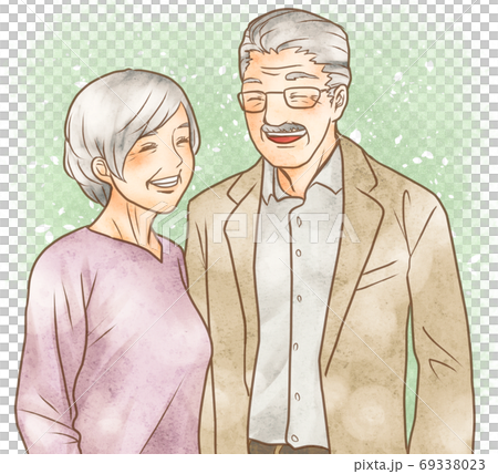 Elderly couple smiling at each other (with... - Stock Illustration ...