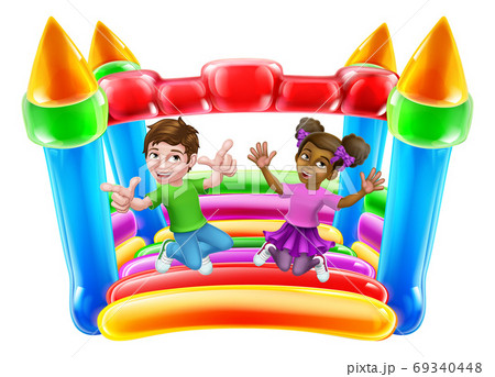 Bouncy House Castle Jumping Girl Boy Kids Cartoon 69340448