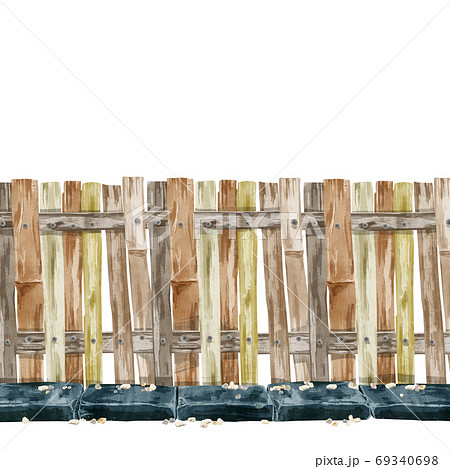 木の柵と縁石の背景イラストのイラスト素材