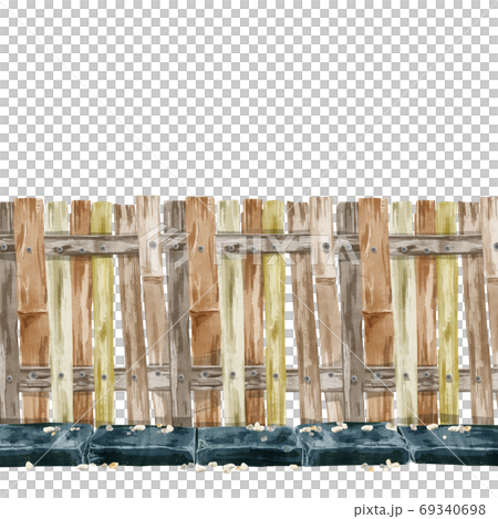 木の柵と縁石の背景イラストのイラスト素材