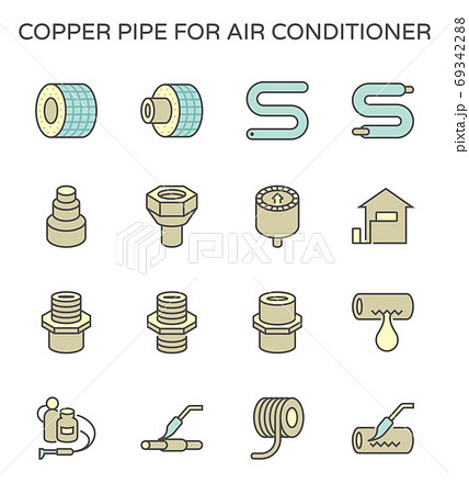 Air conditioner installation tool vector icon set design, editable stroke. 69342288