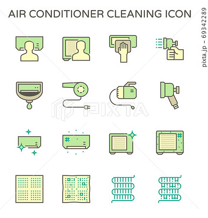 Air conditioner and air compressor cleaning work and tools vector icon set design, editable stroke. 69342289