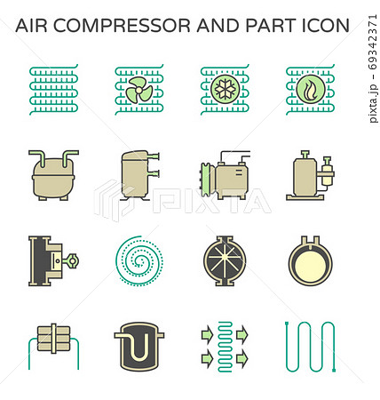 Air compressor and part vector icon set design, editable stroke. 69342371