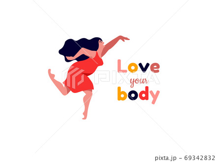 Happy women. Body positive vertical cards. Love yourself, your body lettering type.  69342832