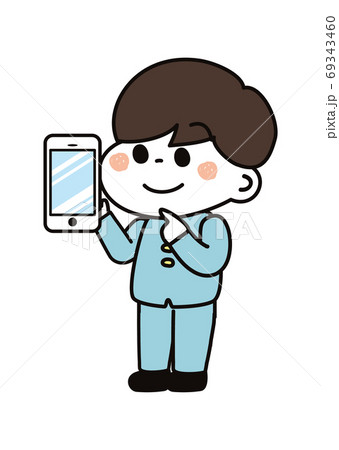 学生さん スマホ 学ランのイラスト素材