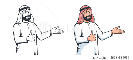 Muslim arabian man with welcomes gesture Muslim arabian man with welcomes gesture 69343992