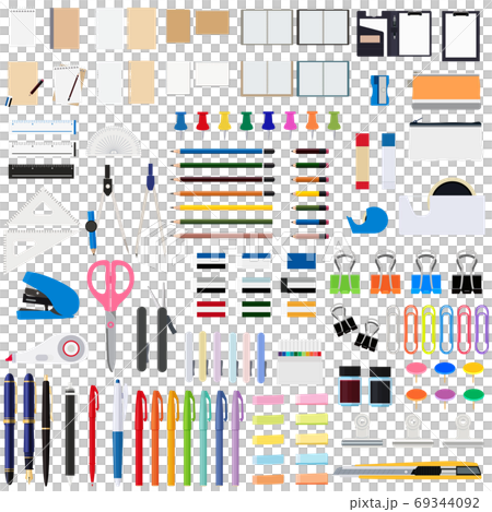 イラスト素材　文房具セット　筆記用具　事務用品　アイコン　学校　備品　ベクター 69344092