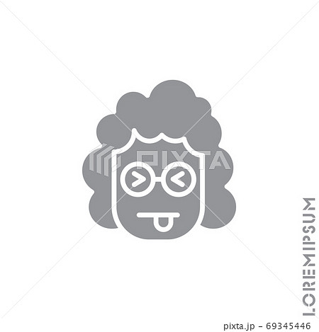 Squinting face with tongue girl, woman icon. style sign for mobile concept and web design. Teasing shape emoticon vector icon. symbol, logo illustration. Vector graphics. gray on white background 69345446