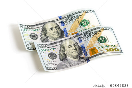 One hundred dollars banknotes isolated on white background 69345883