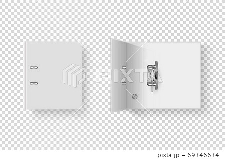 Vector 3d Opened and Closed Realistic White Blank Office Binder with Metal Rings for A4 Paper Sheet Closeup Isolated on Transparent Background. Design Template, Mockup, Top View 69346634