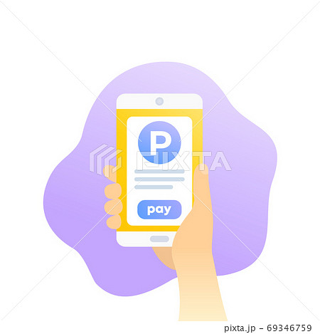 parking pay with mobile app, phone in hand icon 69346759