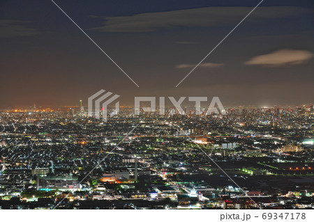 【大阪平野を一望 (夜景)】 撮影場所：水呑地蔵尊 大阪府八尾市大字神立 69347178