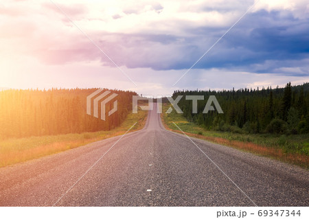 Beautiful View of a scenic road, Alaska Highway, in the Northern Rockies Beautiful View of a scenic road, Alaska Highway, in the Northern Rockies 69347344