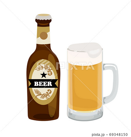 ビールとビールジョッキのイラストのイラスト素材
