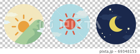 朝、昼、夜イメージ 丸型アイコン 3種類セット 朝、昼、夜イメージ 丸型アイコン 3種類セット 69348153