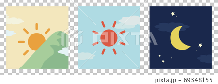 朝、昼、夜イメージ 角型アイコン 3種類セット 朝、昼、夜イメージ 角型アイコン 3種類セット 69348155