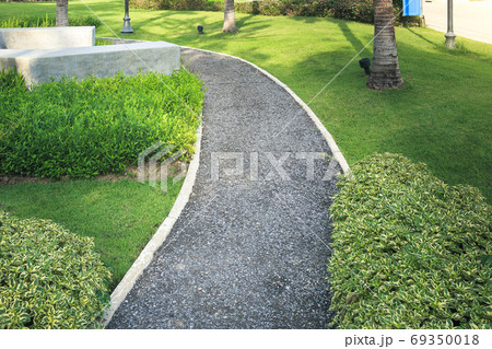 Walkway and bush in garden. 69350018
