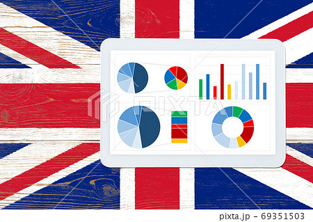 colorful dashboard over united kingdom flag painted table 69351503