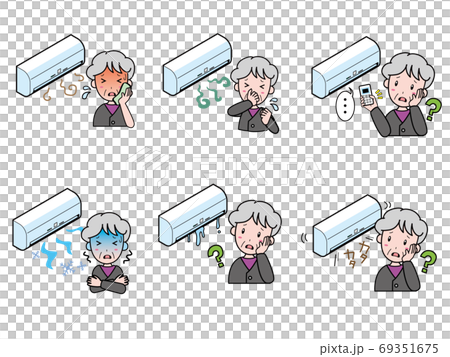エアコンのトラブルに困っているおばあさんのイラストセット 69351675
