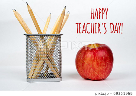 happy teacher's day, simple greetings card with white background 69351969