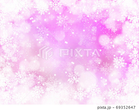 雪と結晶がキラキラ輝き降り積もる背景イラスト ピンクのイラスト素材