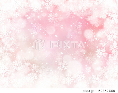雪と結晶がキラキラ輝き降り積もる背景イラスト 薄赤のイラスト素材